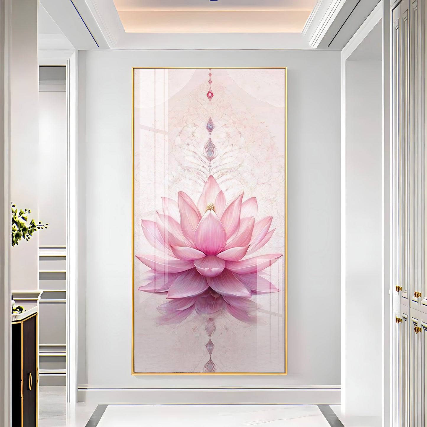 Pink Lotus Flower Premium Acrylic Vertical Wall Art