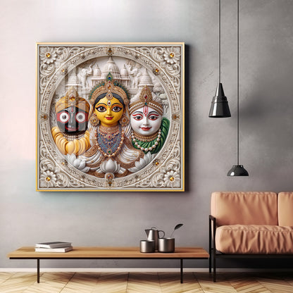 Lord Jagannath, Subhadra, & Balabhadra Premium Acrylic Square Wall Art