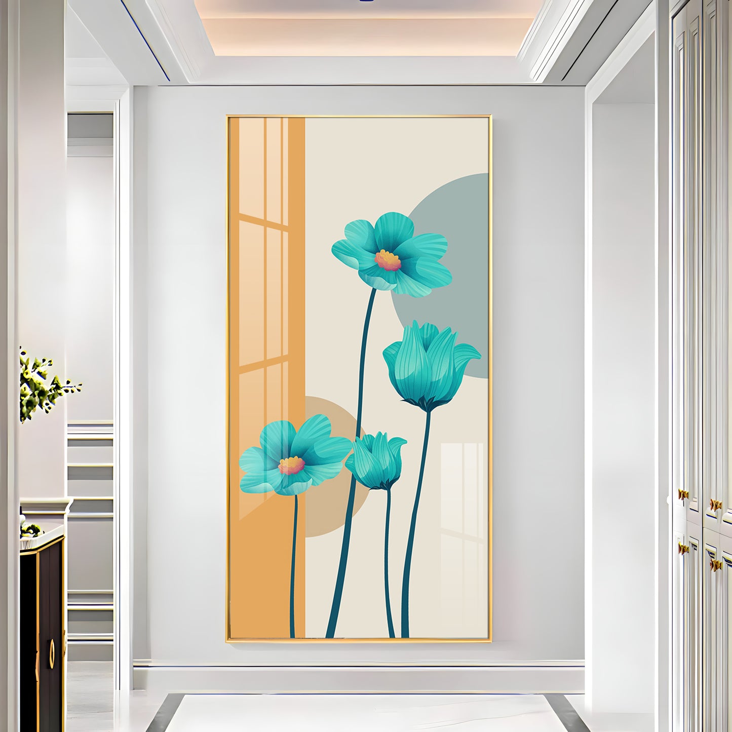 Elegant Blue Flowers Premium Acrylic Vertical Wall Art