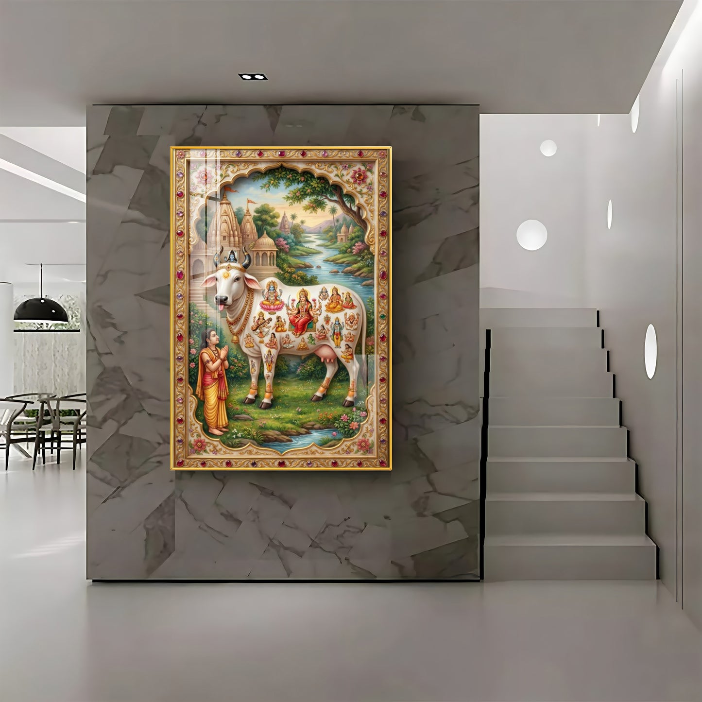 Kamdhenu Gau Mata Premium Acrylic Vertical Wall Art