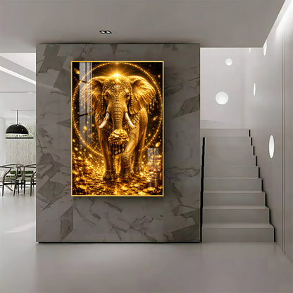 Golden Elephant Premium Acrylic Vertical Wall Art