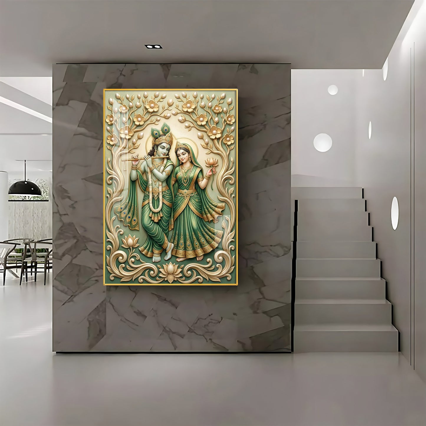 Radha Krishna With Green Background Premium Acrylic Vertical Wall Art