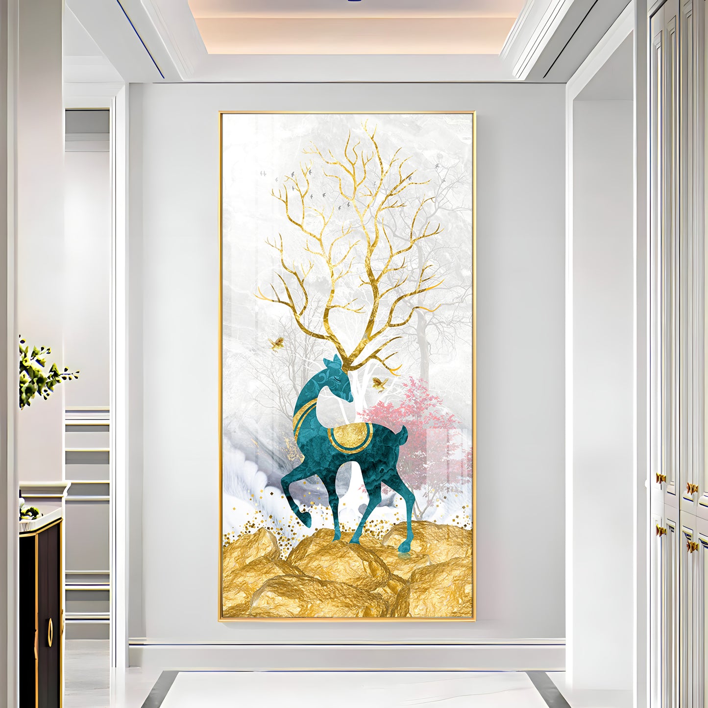 Gold Textured Deer Premium Acrylic Vertical Wall Art