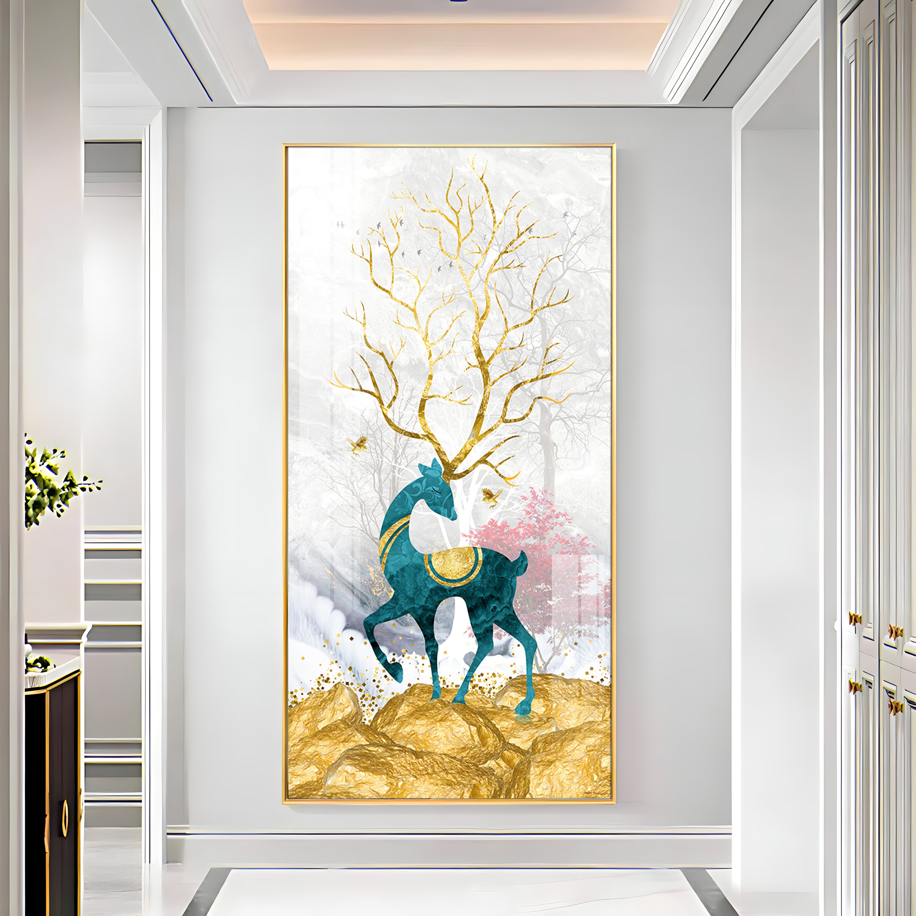 Gold Textured Deer Premium Acrylic Vertical Wall Art