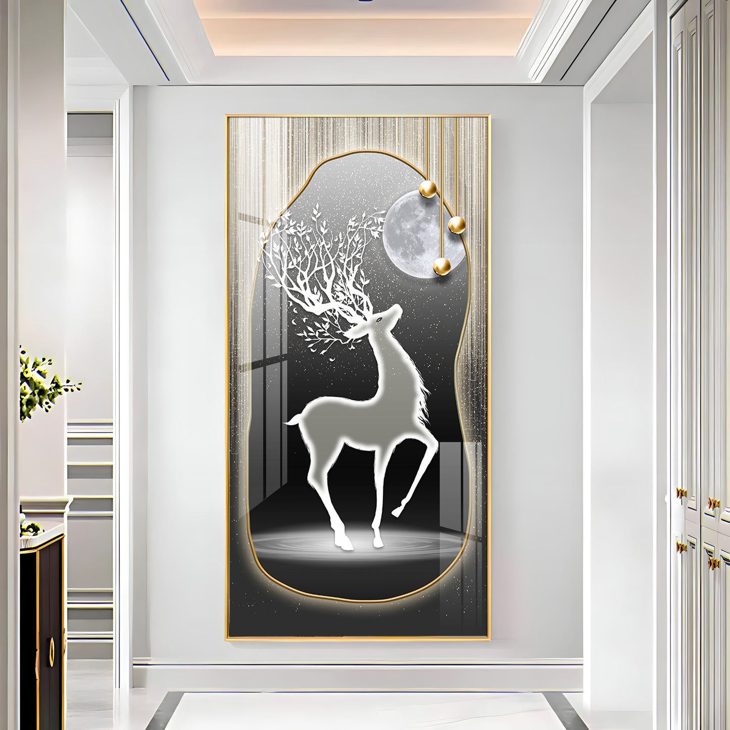 Silver Deer’s Gaze Premium Acrylic Vertical Wall Art