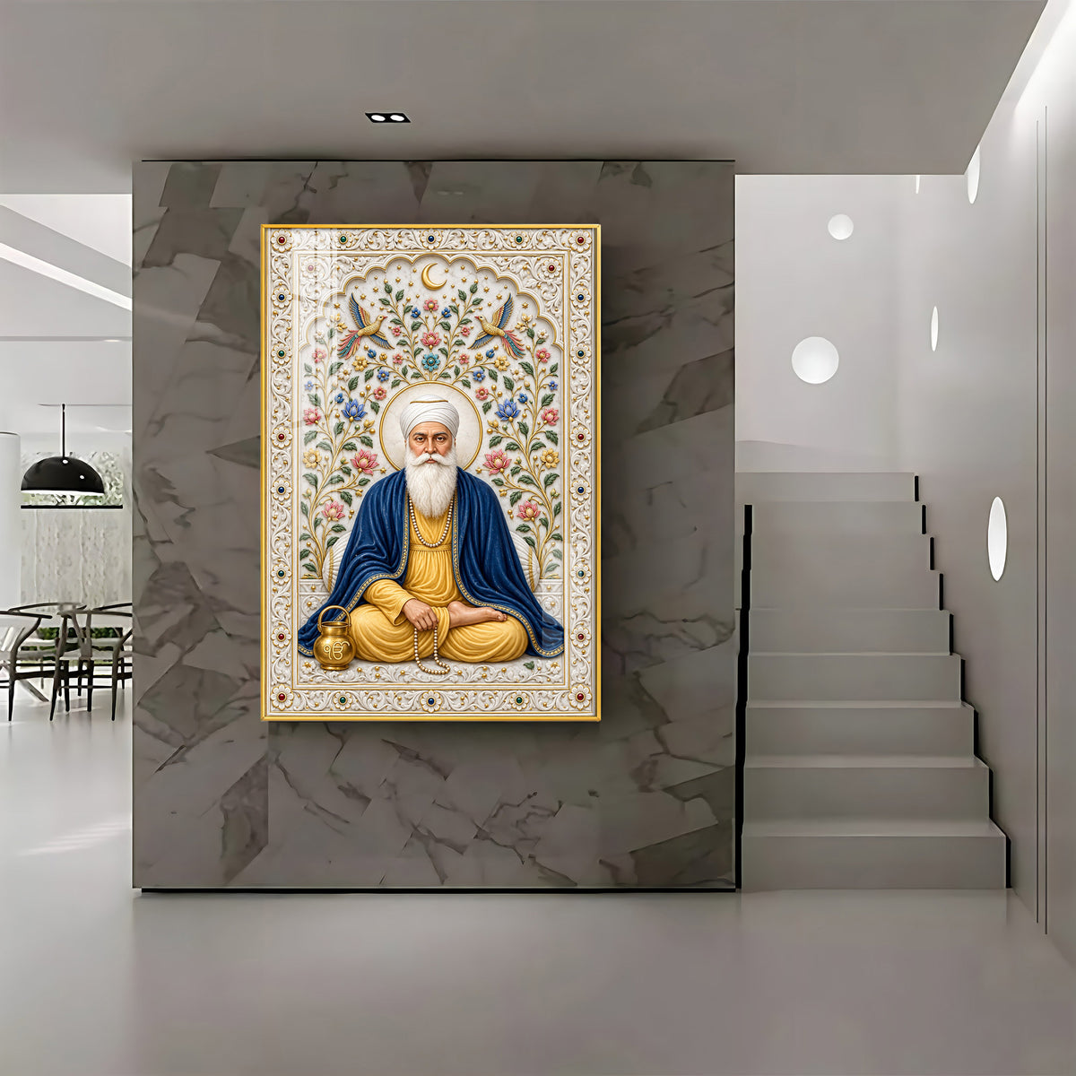 Guru Nanak Devji Blue Shawl Premium Acrylic Vertical Wall Art