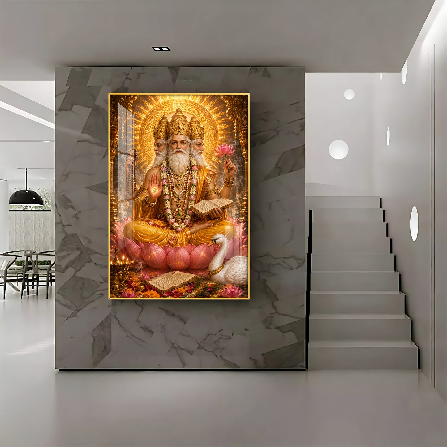 Lord Brahma With Vedas Premium Acrylic Vertical Wall Art