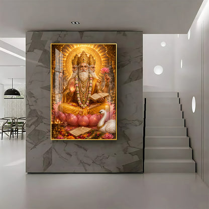 Lord Brahma With Vedas Premium Acrylic Vertical Wall Art