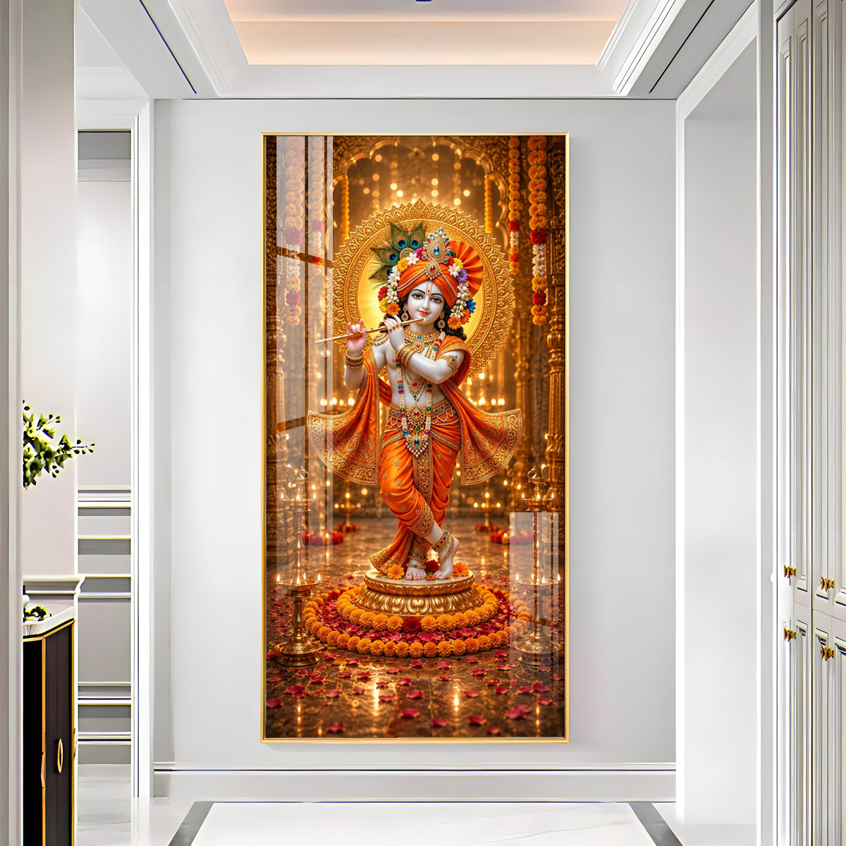 Divine Lord Krishna Playing Flute Premium Acrylic Vertical Wall Art