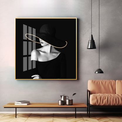 Glamorous Girl In Black Dress Premium Acrylic Square Wall Art