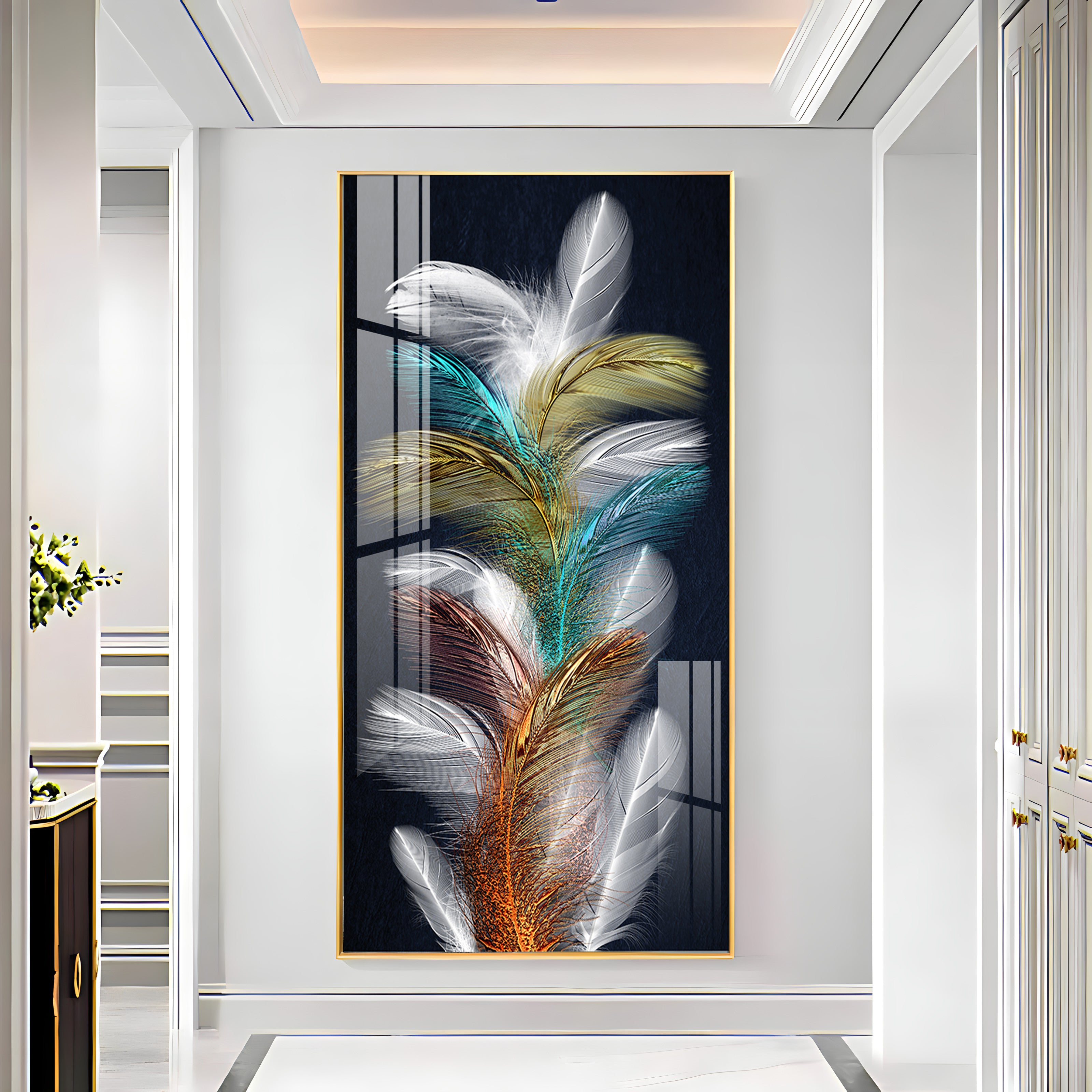Sparkling Colorful Feather Premium Acrylic Vertical Wall Art