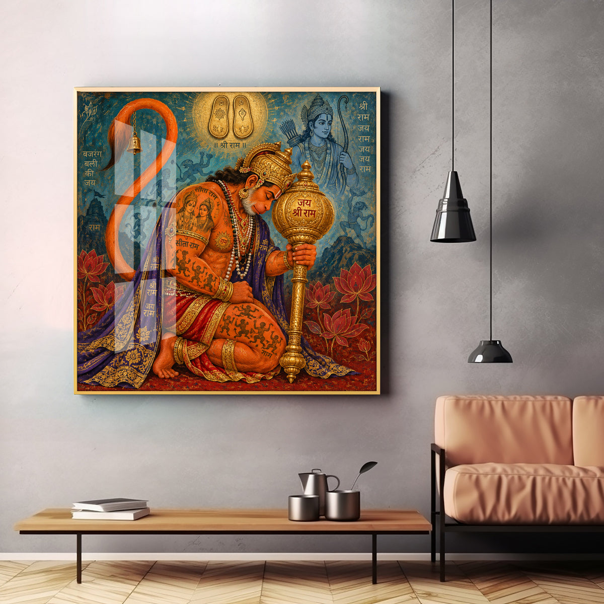 Hanuman Devotion Premium Acrylic Square Wall Art