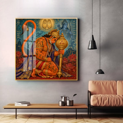 Hanuman Devotion Premium Acrylic Square Wall Art