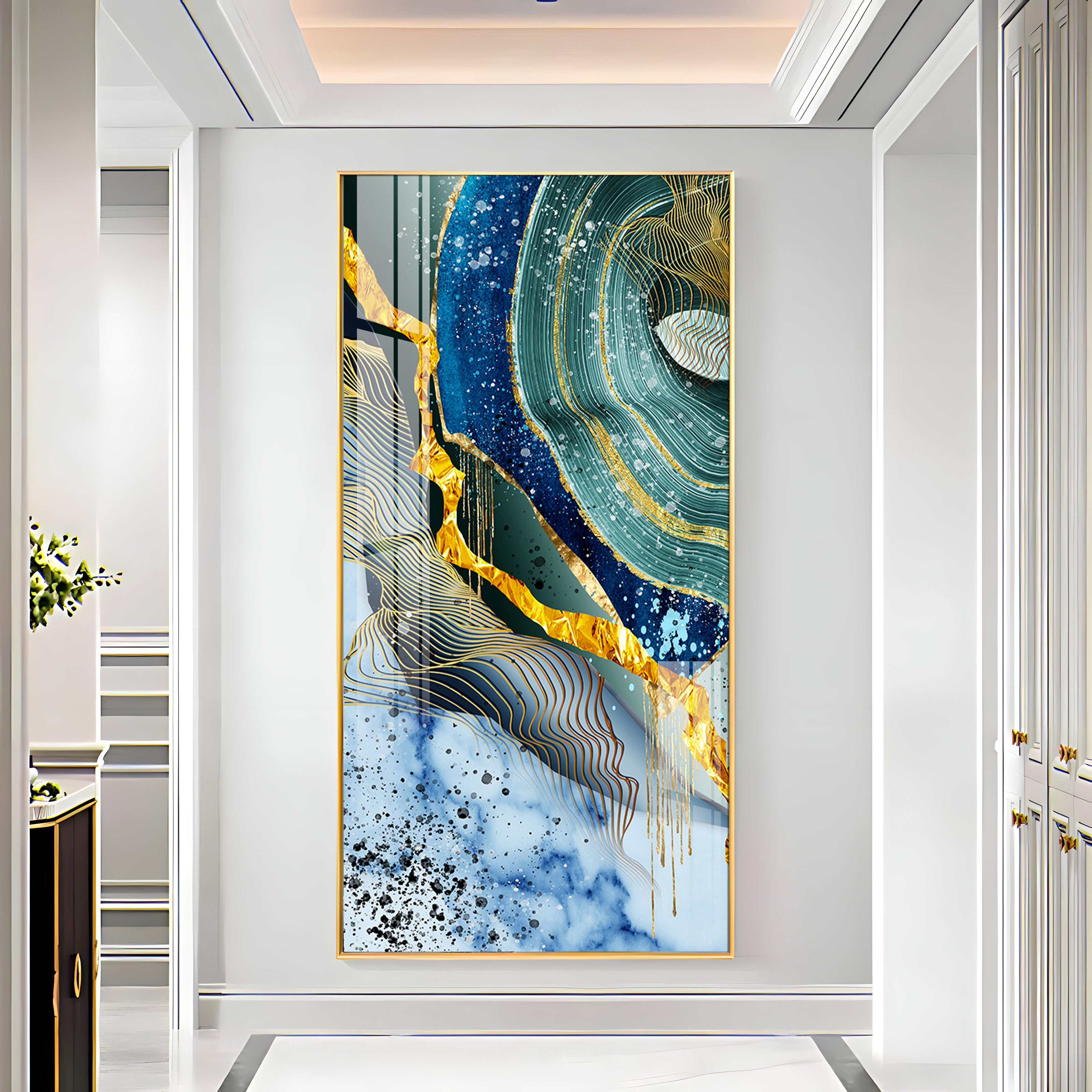 Blue & Green Waves Premium Acrylic Vertical Wall Art