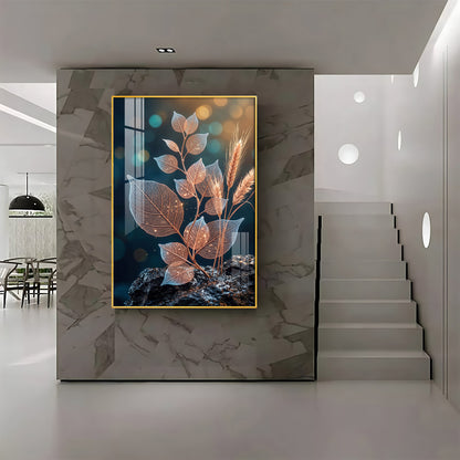 Glowing Vein Leaf & Wheat Premium Acrylic Vertical Wall Art