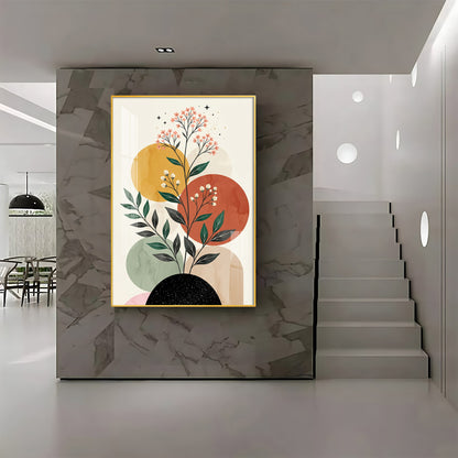 Floral Against Muted Circular Shapes Premium Acrylic Vertical Wall Art