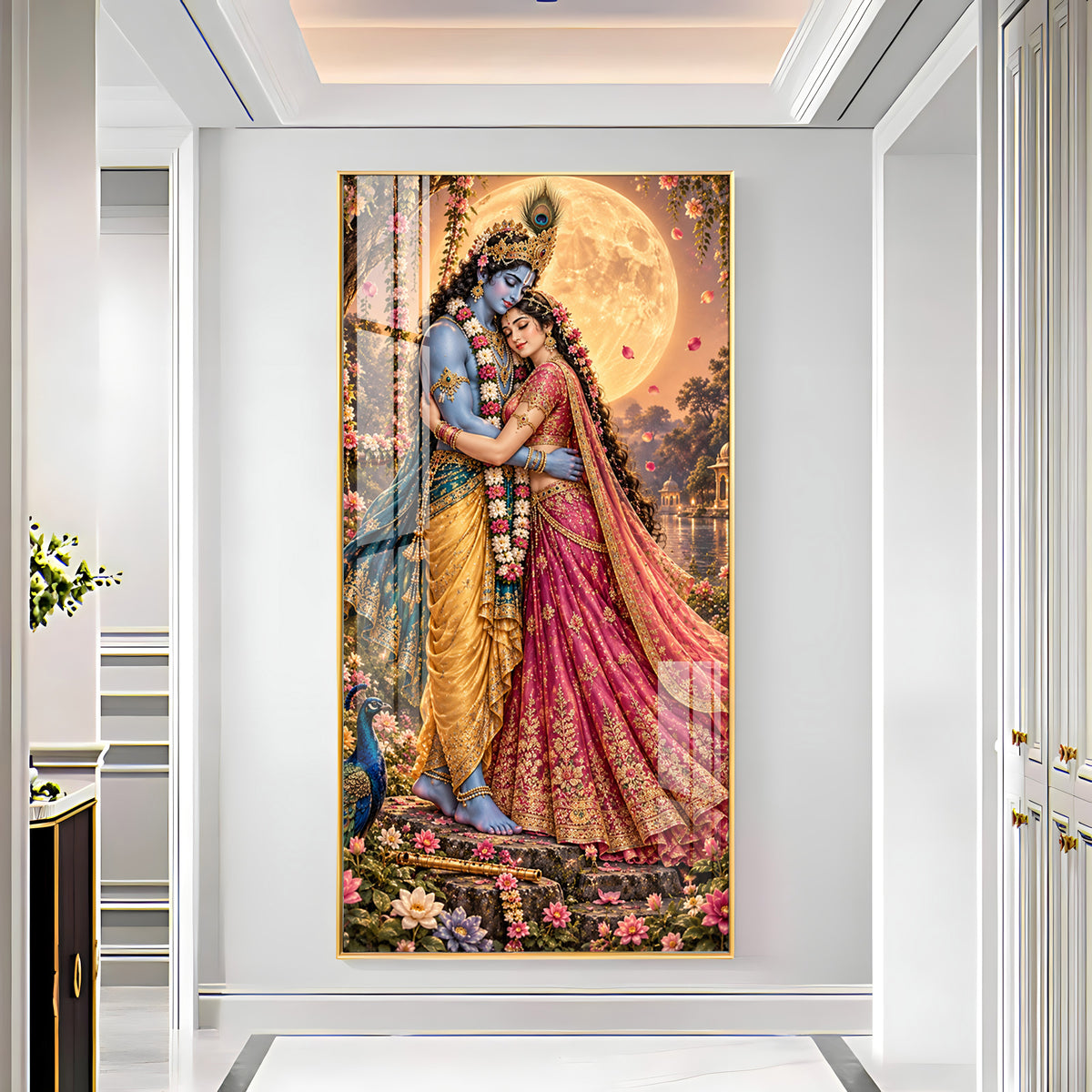 Shri Krishna and Radha in Night Glow Premium Acrylic Vertical Wall Art