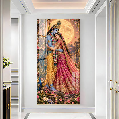 Shri Krishna and Radha in Night Glow Premium Acrylic Vertical Wall Art