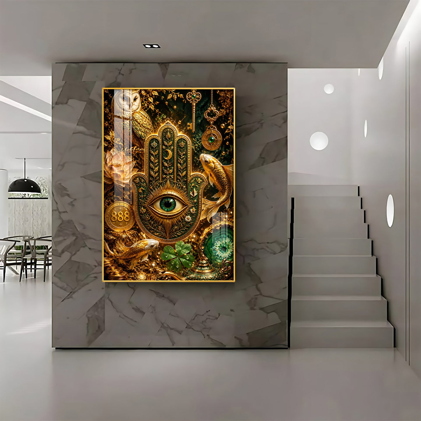 Golden Hamsa Hand Premium Acrylic Vertical Wall Art