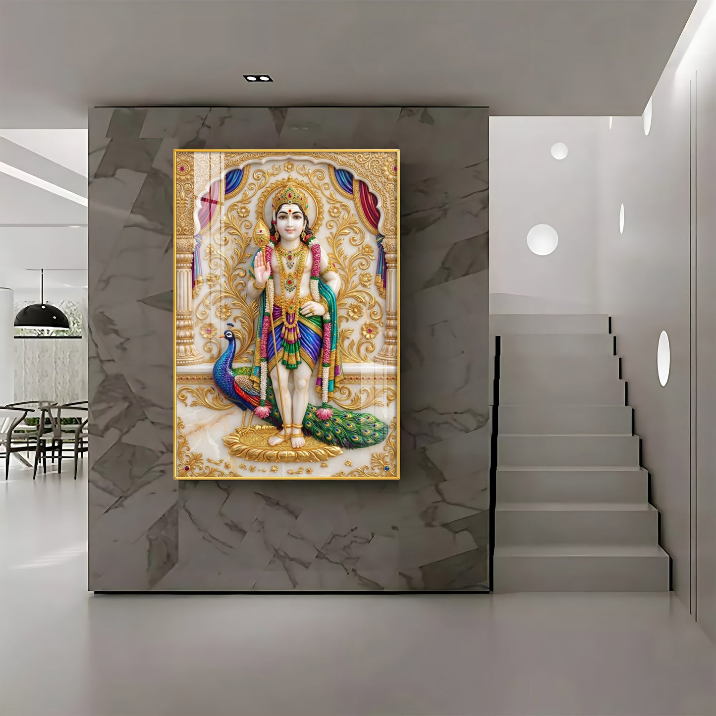 Lord Murugan With Peacock Premium Acrylic Vertical Wall Art