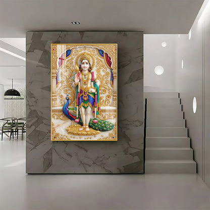 Lord Murugan With Peacock Premium Acrylic Vertical Wall Art