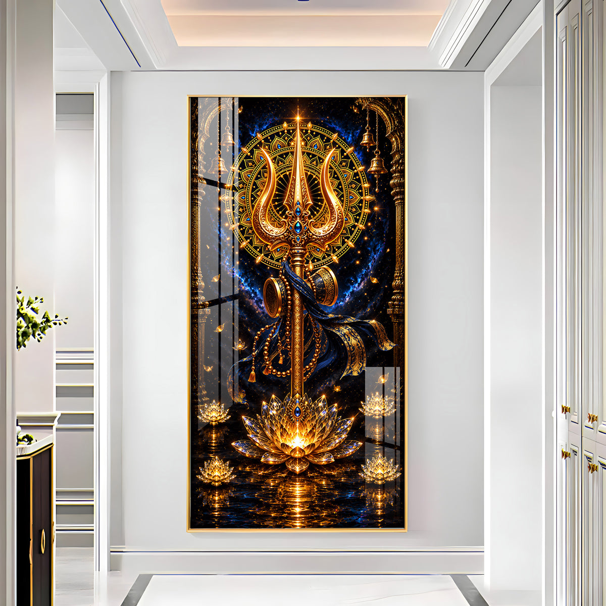 Divine Golden Trishul Premium Acrylic Vertical Wall Art