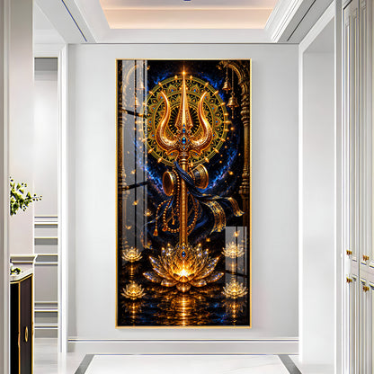 Divine Golden Trishul Premium Acrylic Vertical Wall Art
