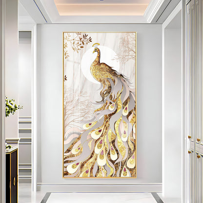 Golden Gradient Peacock Premium Acrylic Vertical Wall Art