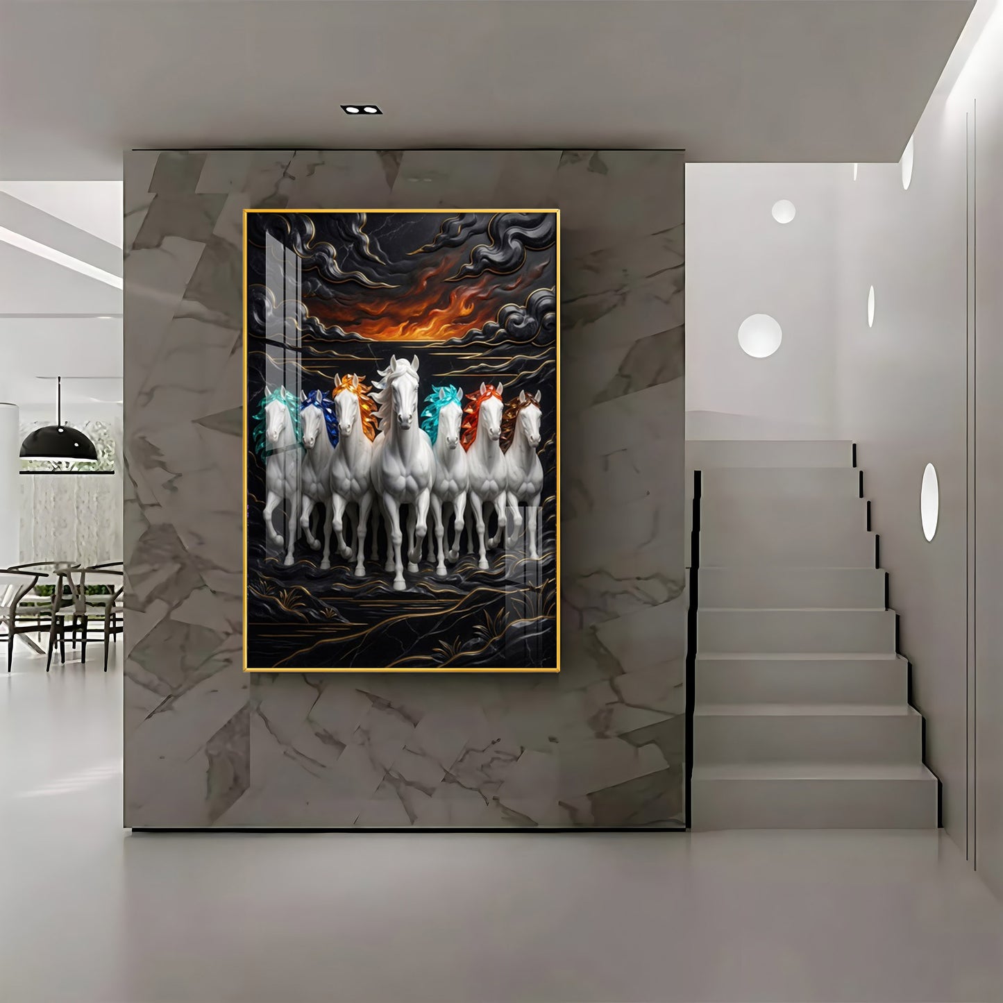 Seven White Horses Premium Acrylic Vertical Wall Art