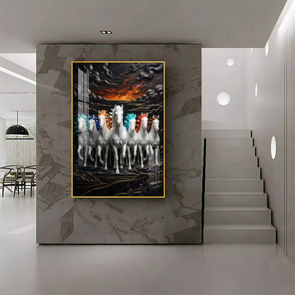 Seven White Horses Premium Acrylic Vertical Wall Art