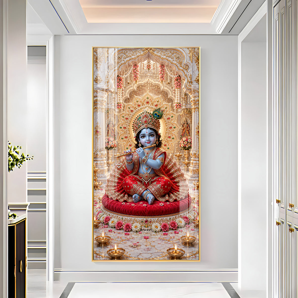 Laddu Gopal Playing Flute Premium Acrylic Vertical Wall Art