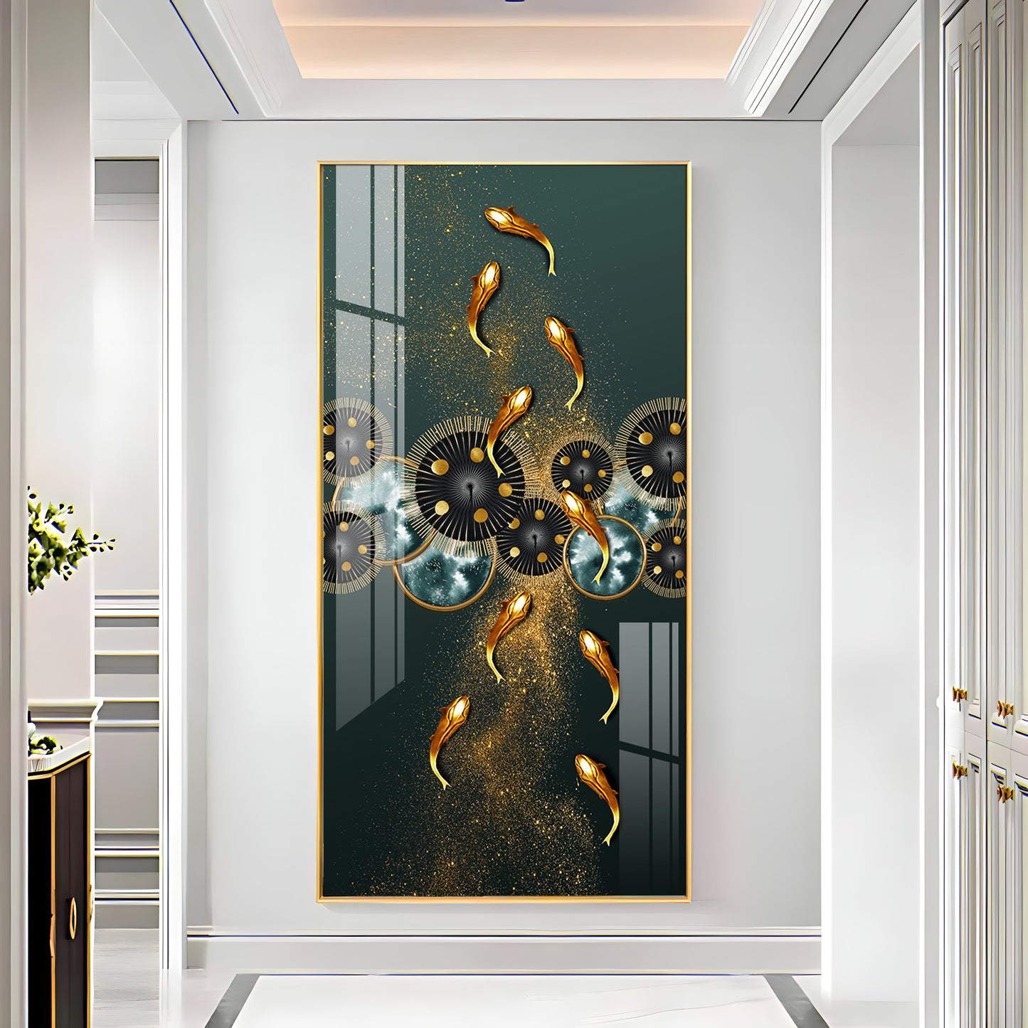 Golden Koi Fish Feng Shui Carp Premium Acrylic Vertical Wall Art