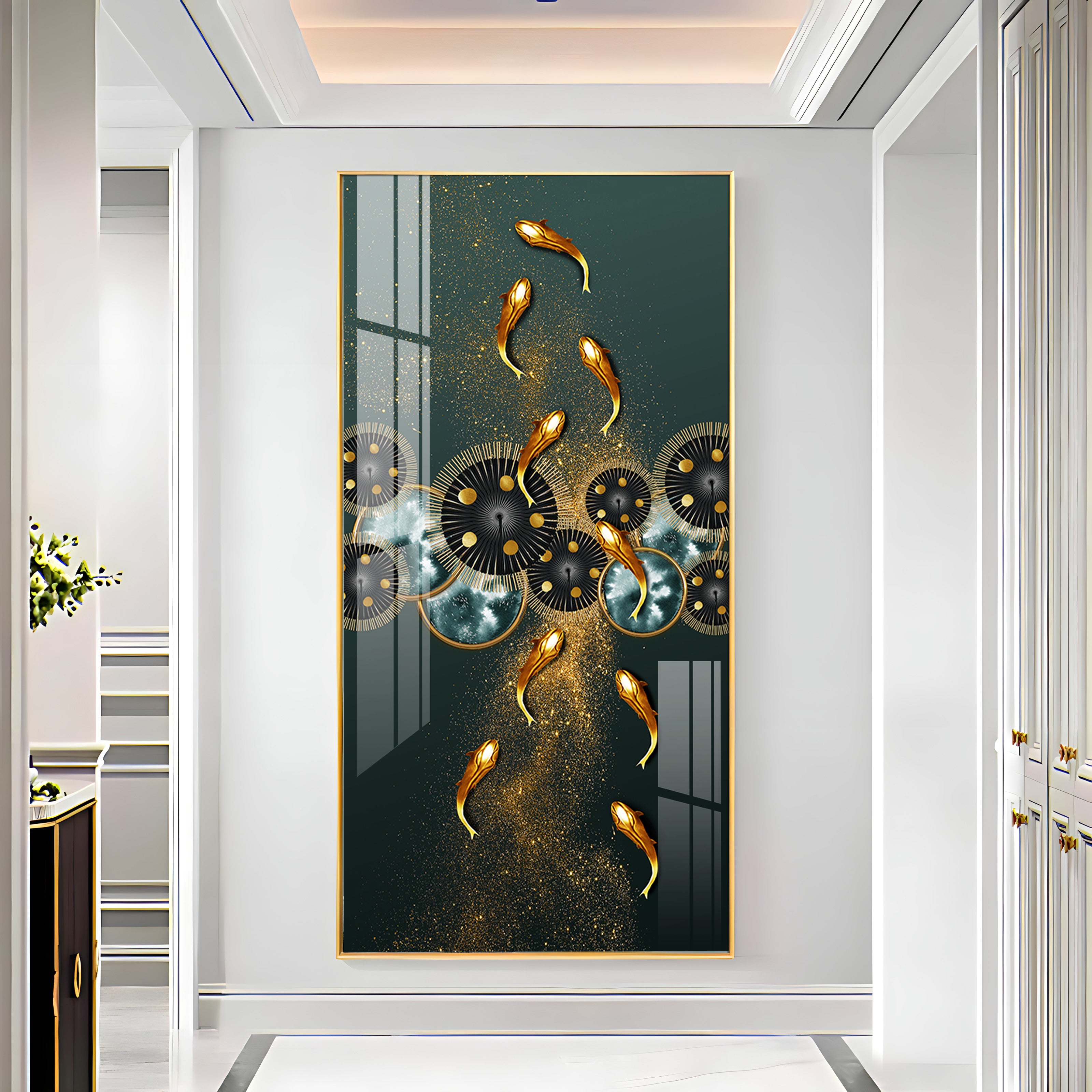 Golden Koi Fish Feng Shui Carp Premium Acrylic Vertical Wall Art