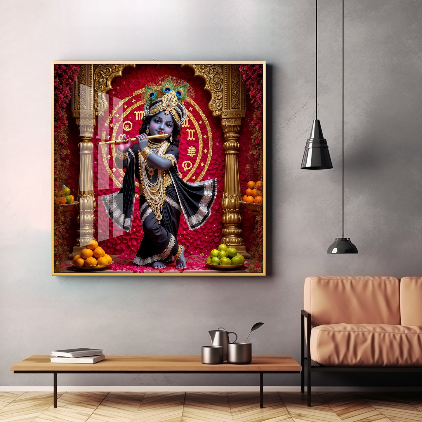 Bal Krishna Playing A Flute Premium Acrylic Square Wall Art