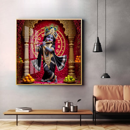Bal Krishna Playing A Flute Premium Acrylic Square Wall Art