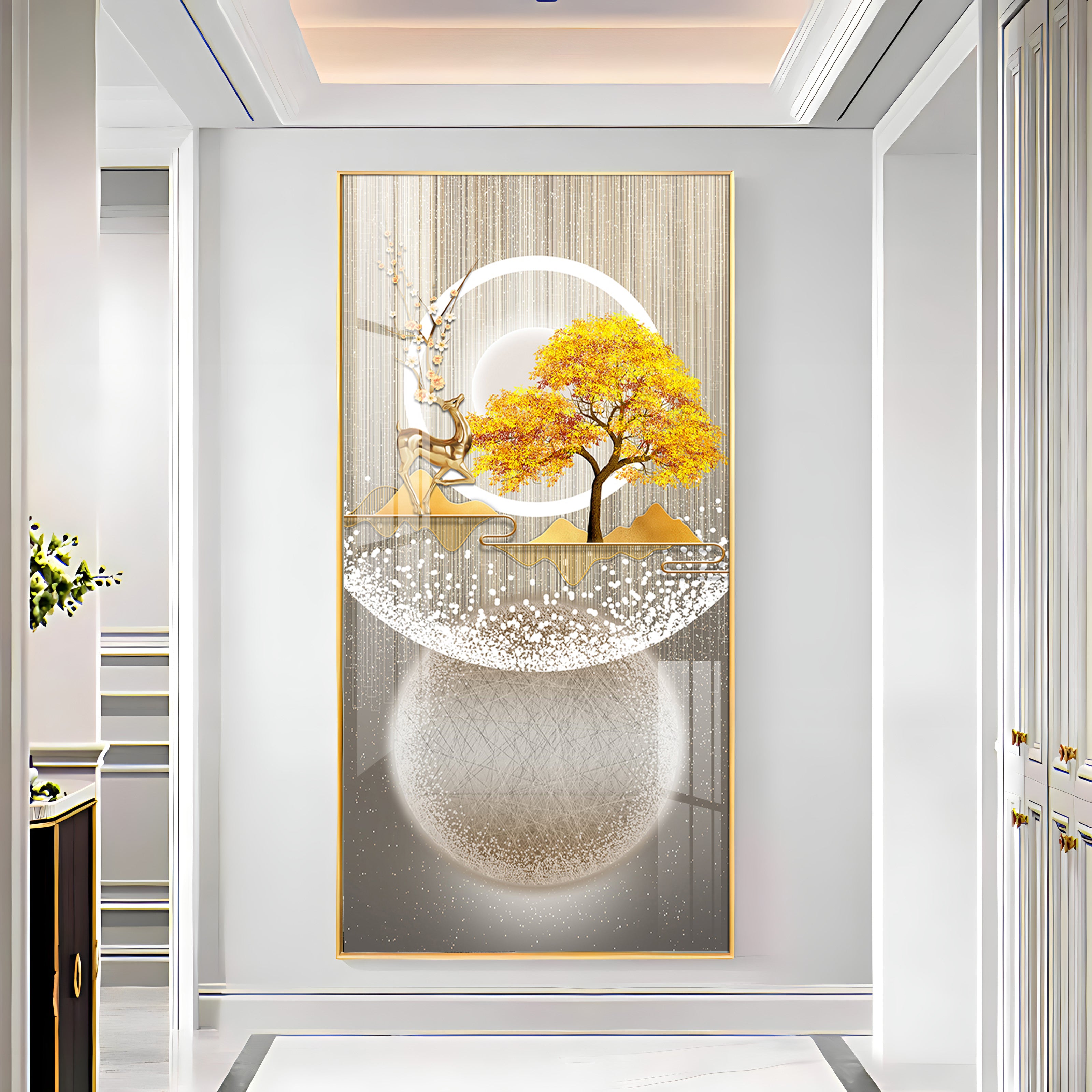 Golden Tree Nature's Embrace Premium Acrylic Vertical Wall Art