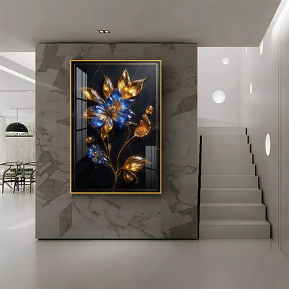 Blue & Gold Flower Premium Acrylic Vertical Wall Art