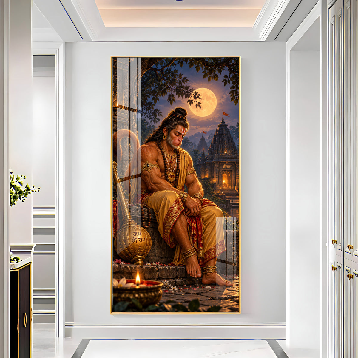 Hanuman Resting on Wall Premium Acrylic Vertical Wall Art