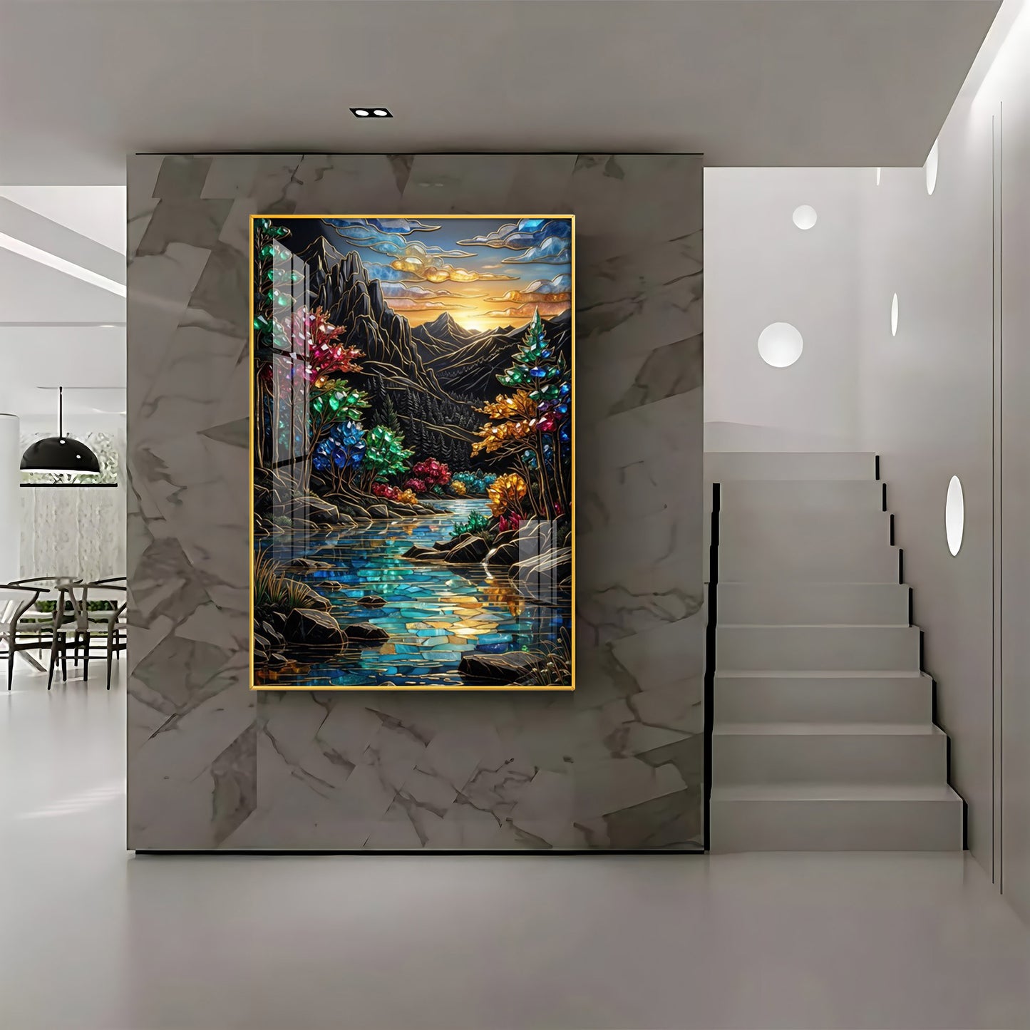 Depicting Mountains & River Premium Acrylic Vertical Wall Art