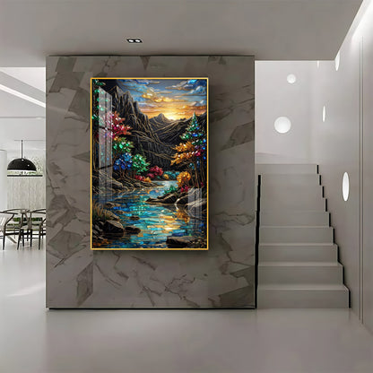Depicting Mountains & River Premium Acrylic Vertical Wall Art
