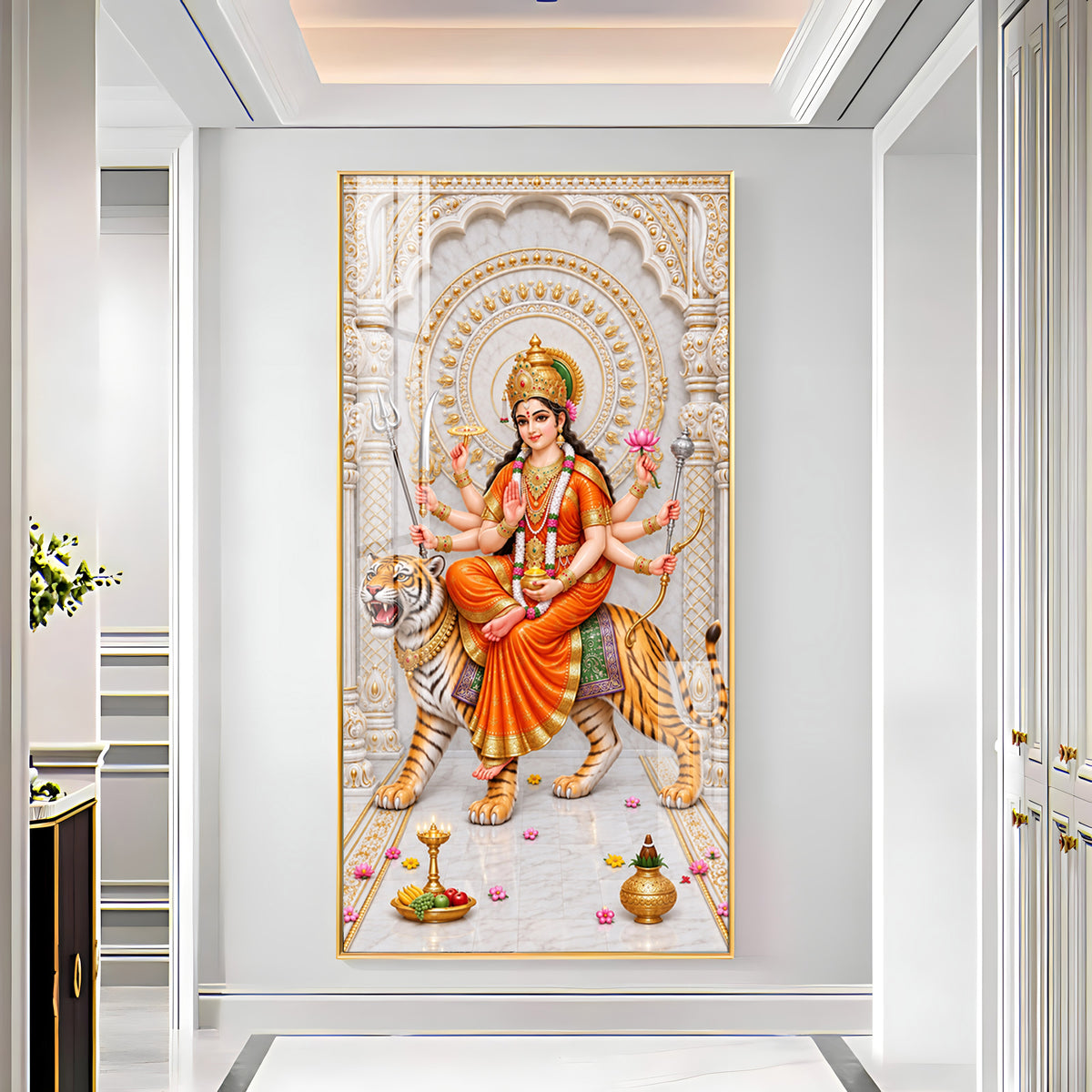 Durga Mata In Orange Attire Premium Acrylic Vertical Wall Art
