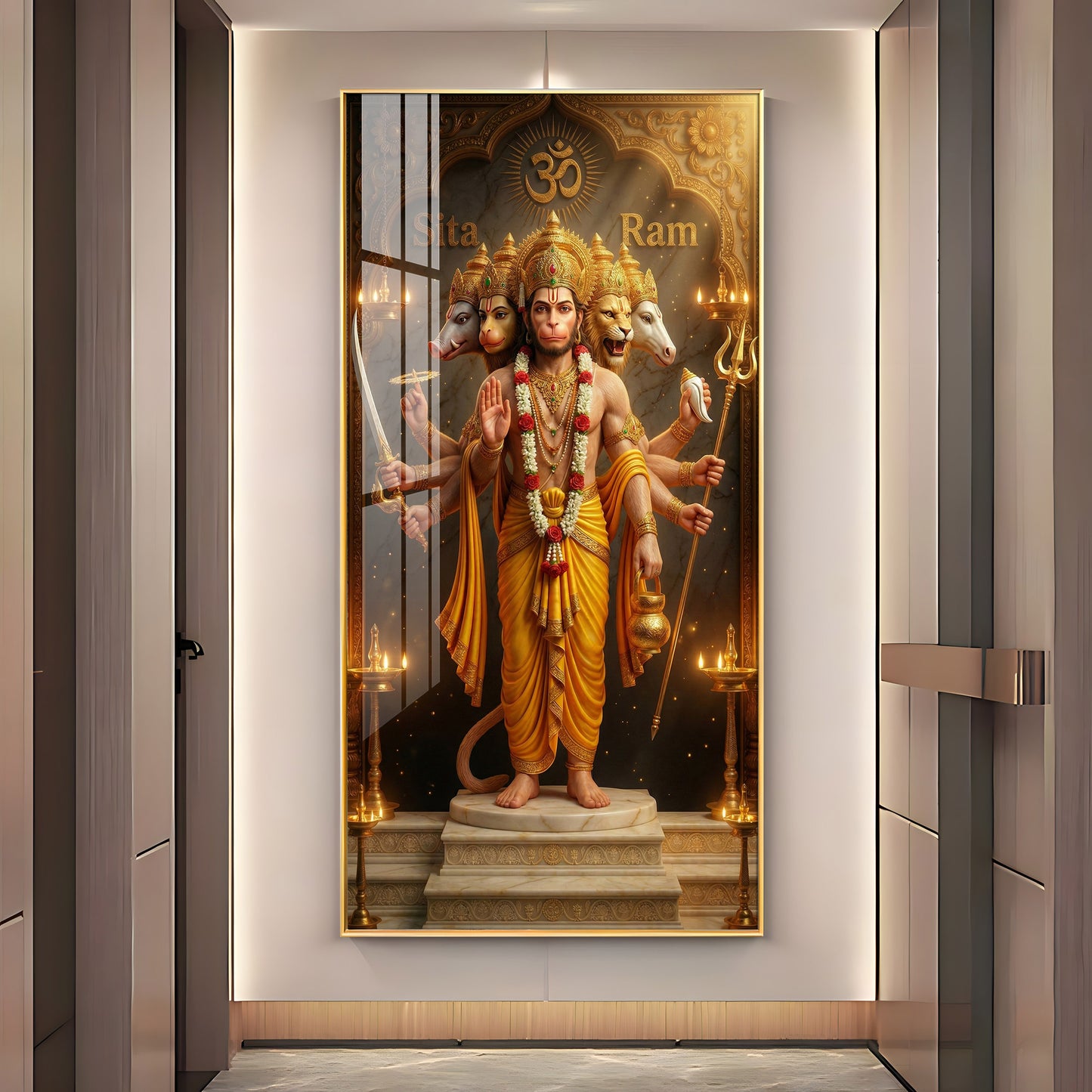Divine Embrace of Hanuman Premium Acrylic Vertical Wall Art