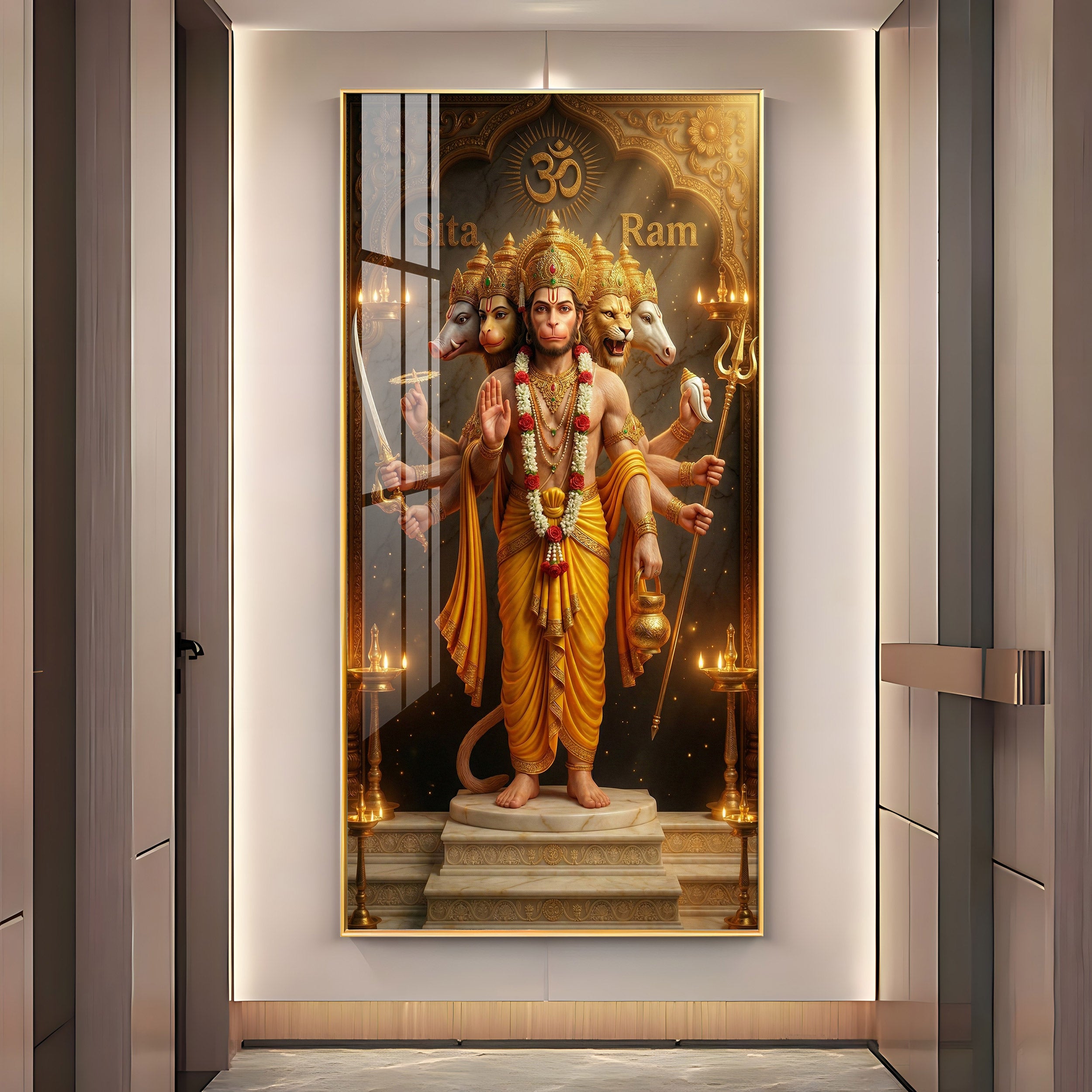 Divine Embrace of Hanuman Premium Acrylic Vertical Wall Art