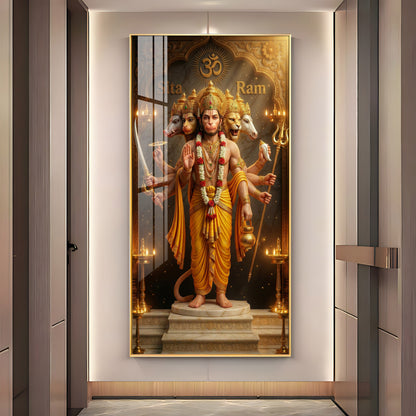 Divine Embrace of Hanuman Premium Acrylic Vertical Wall Art