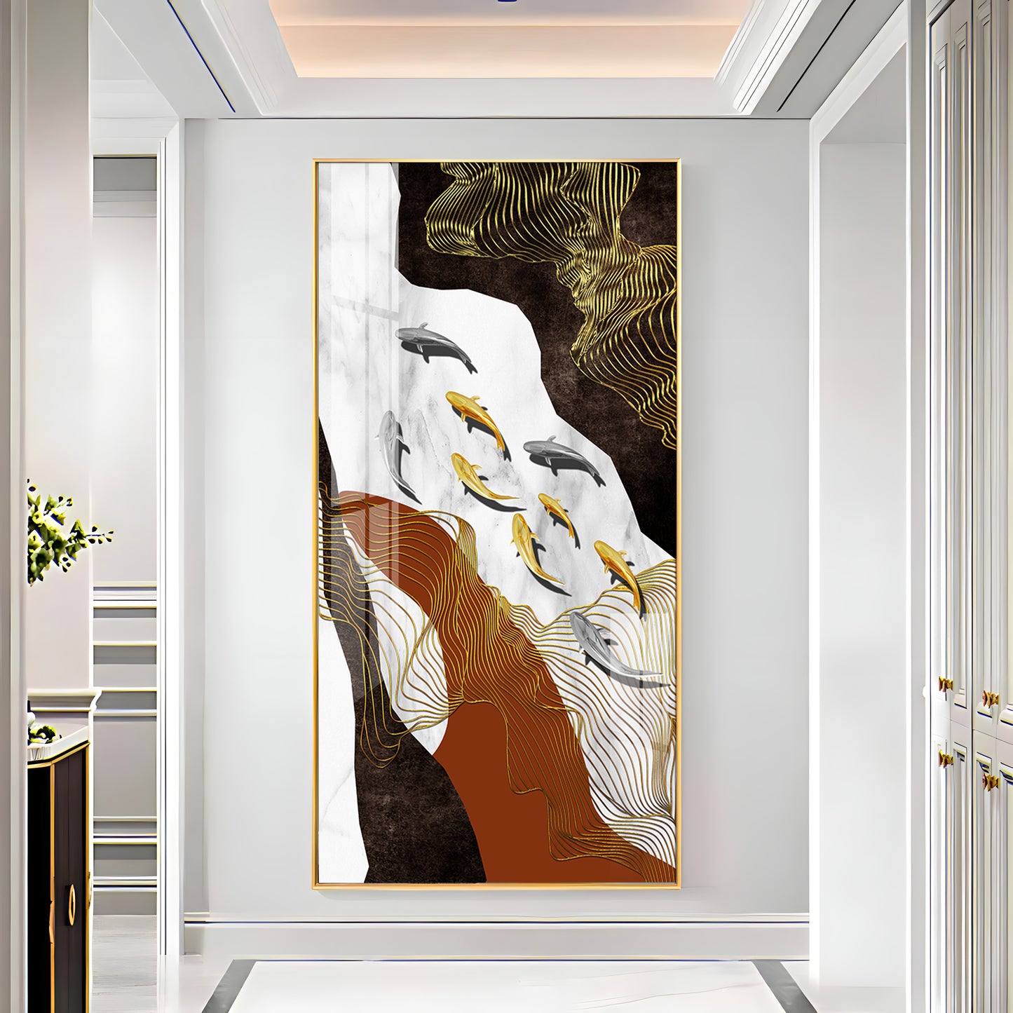 Golden Fish Elegance Premium Acrylic Vertical Wall Art