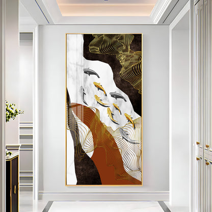 Golden Fish Elegance Premium Acrylic Vertical Wall Art