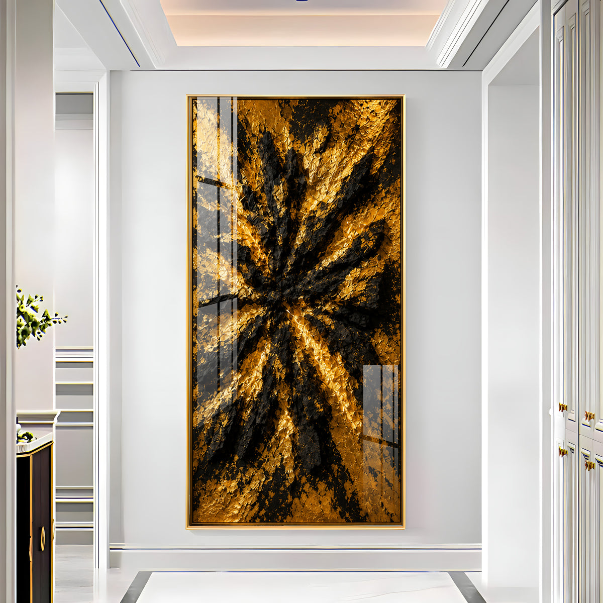 Abstract Textured Black & Gold Burst Premium Acrylic Vertical Wall Art