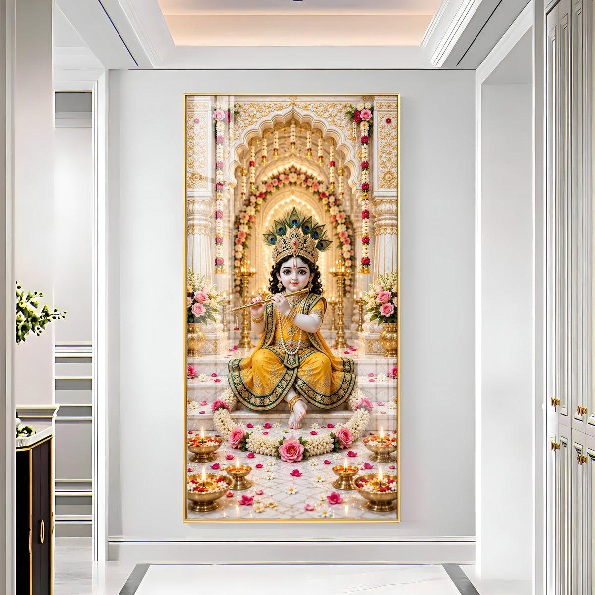 Baal Krishna In Yellow Poshak Premium Acrylic Vertical Wall Art