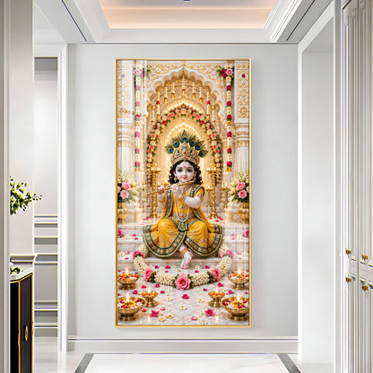 Baal Krishna In Yellow Poshak Premium Acrylic Vertical Wall Art