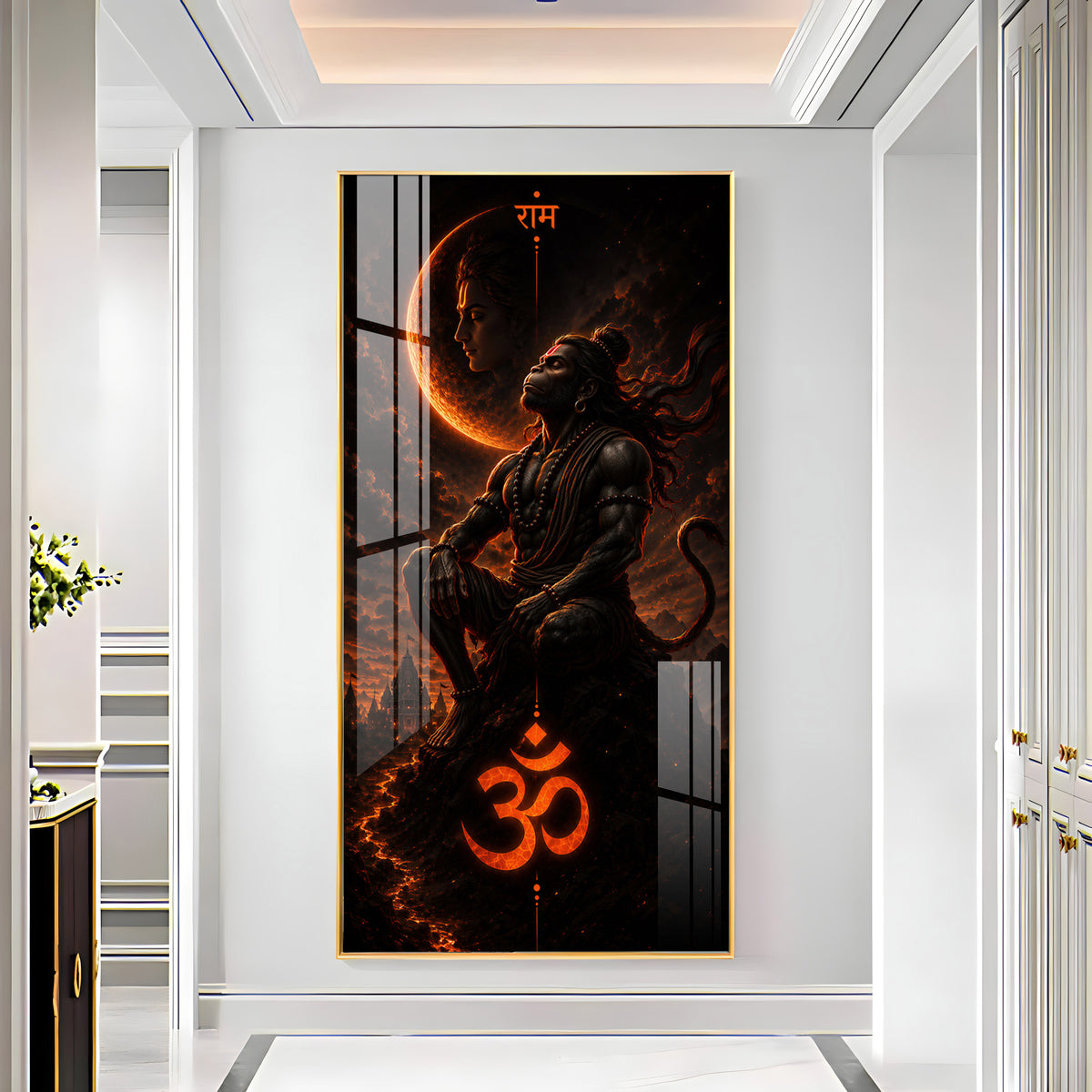 Meditating Lord Hanuman Premium Acrylic Vertical Wall Art